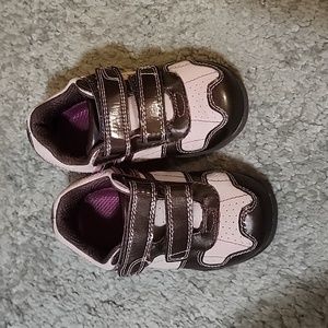 Brown and pink shoes.